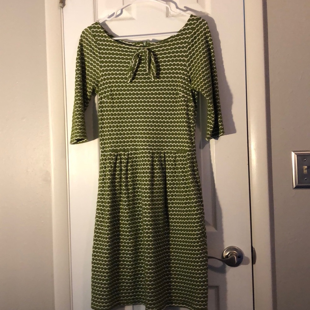 Dear Creatures olive and white polka dot dress